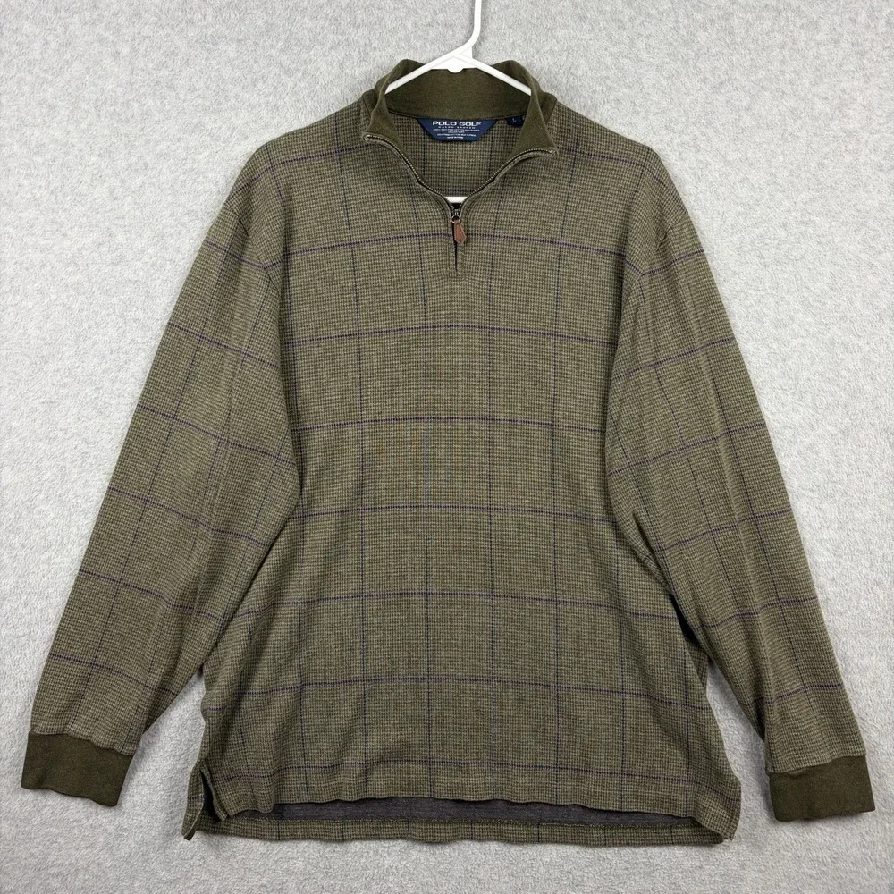 Polo Golf Ralph Lauren Sweater Men Large Houndstooth Pima Cotton Alpaca 1/4 Zip